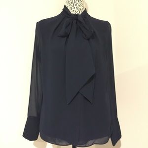 Zara navy blouse with bow ties.